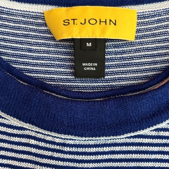 St. John Designer Blue and White Striped Sleeveless Tank Top Rayon Wool M - Picture 4 of 7